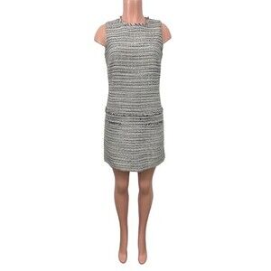 STS Sail to Sable Gold Metallic Tweed Sleeveless Shift Dress Size 4‎ Navy